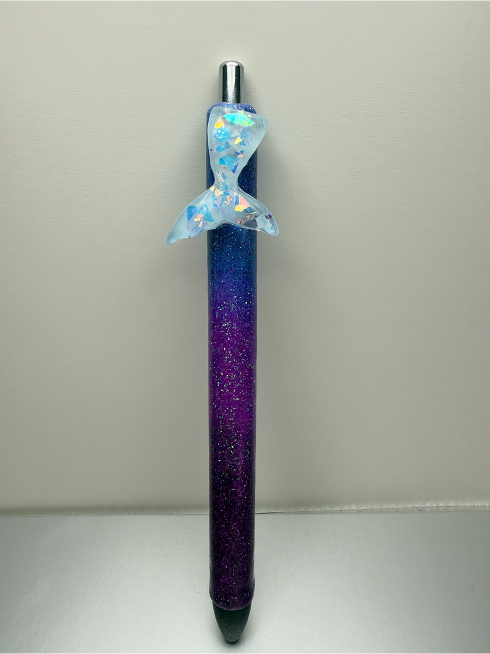 Glitter Ombre Resin Mermaid Tail Decorative Pen - Purple Blue Sparkle